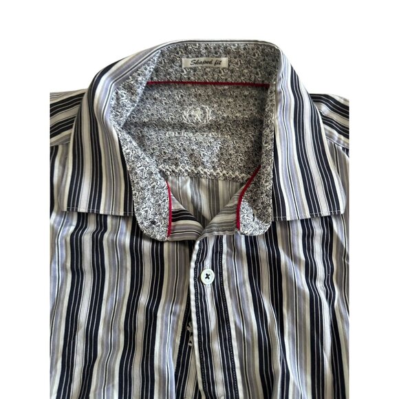 BUGATCHI Black White Striped Button Down Shirt Size Medium - Picture 3 of 6